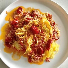 Recette NutriSimple  Courge spaghetti em sauce feta & tomates confites