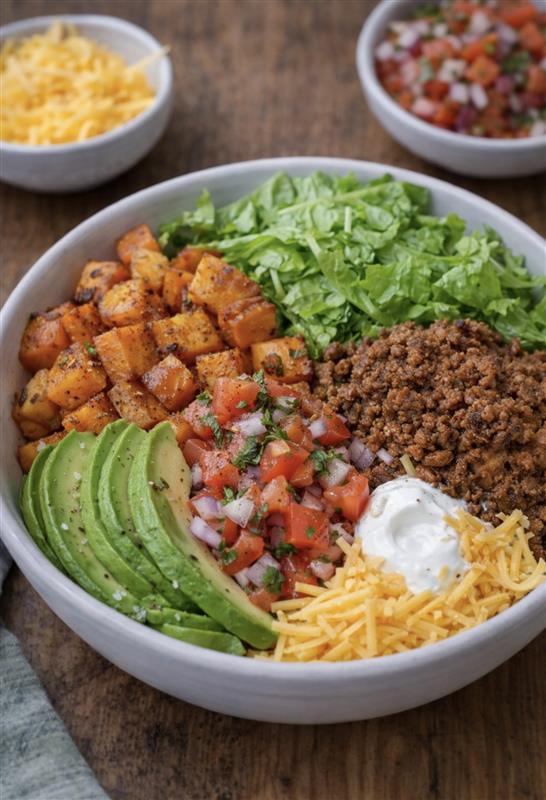 Bol style taco au boeuf haché et patates douces