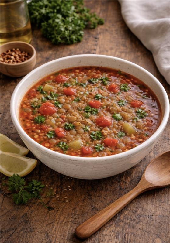 Soupe de lentilles et tomates