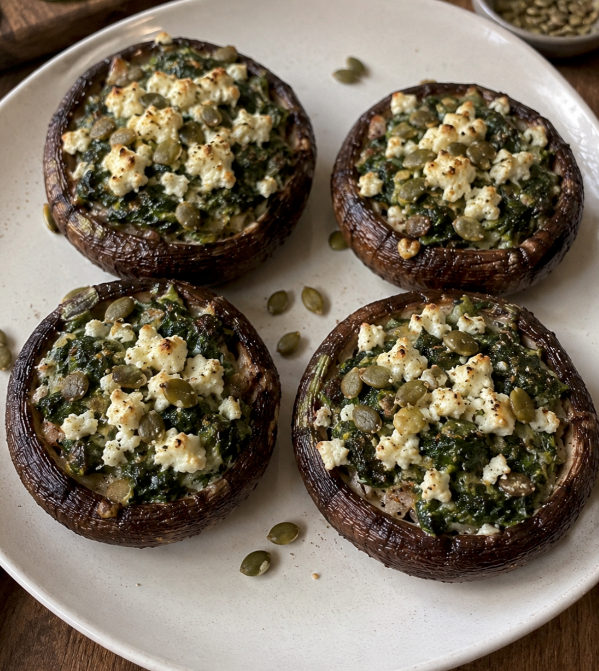 Gros champignons portobellos farcis aux épinards et feta
