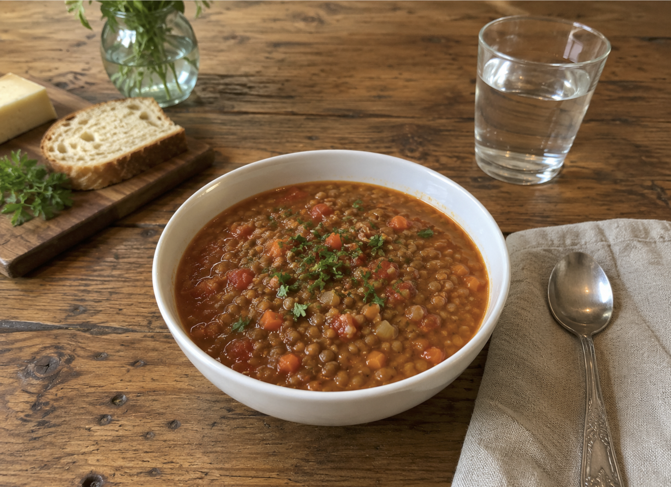 Soupe de lentilles et tomates